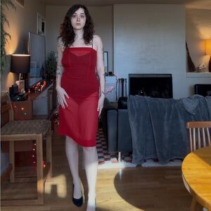 Vintage Sheer Red Midi Dress